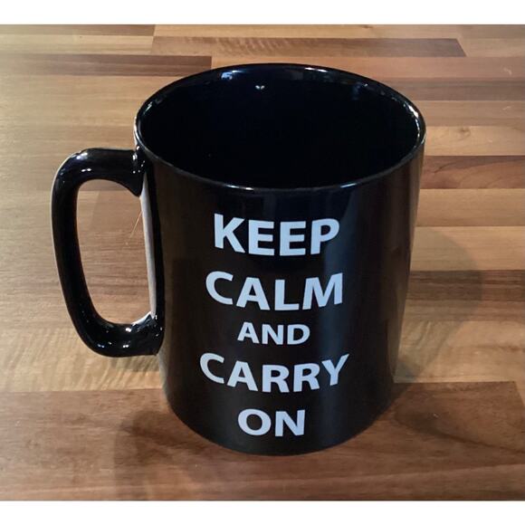 Black Oversized Mug Keep Calm and Carry On The Old Pottery Company 4.5” - Picture 3 of 10